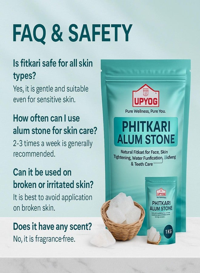 UPYOG Organic Phitkari Alum Stone 1KG | Natural Fitkari for Face, Skin Tightening, Water Purification, Shaving & Teeth Care | Premium White Alum Crystals | Gentle & Effective Fitkiri Stone - Image 3